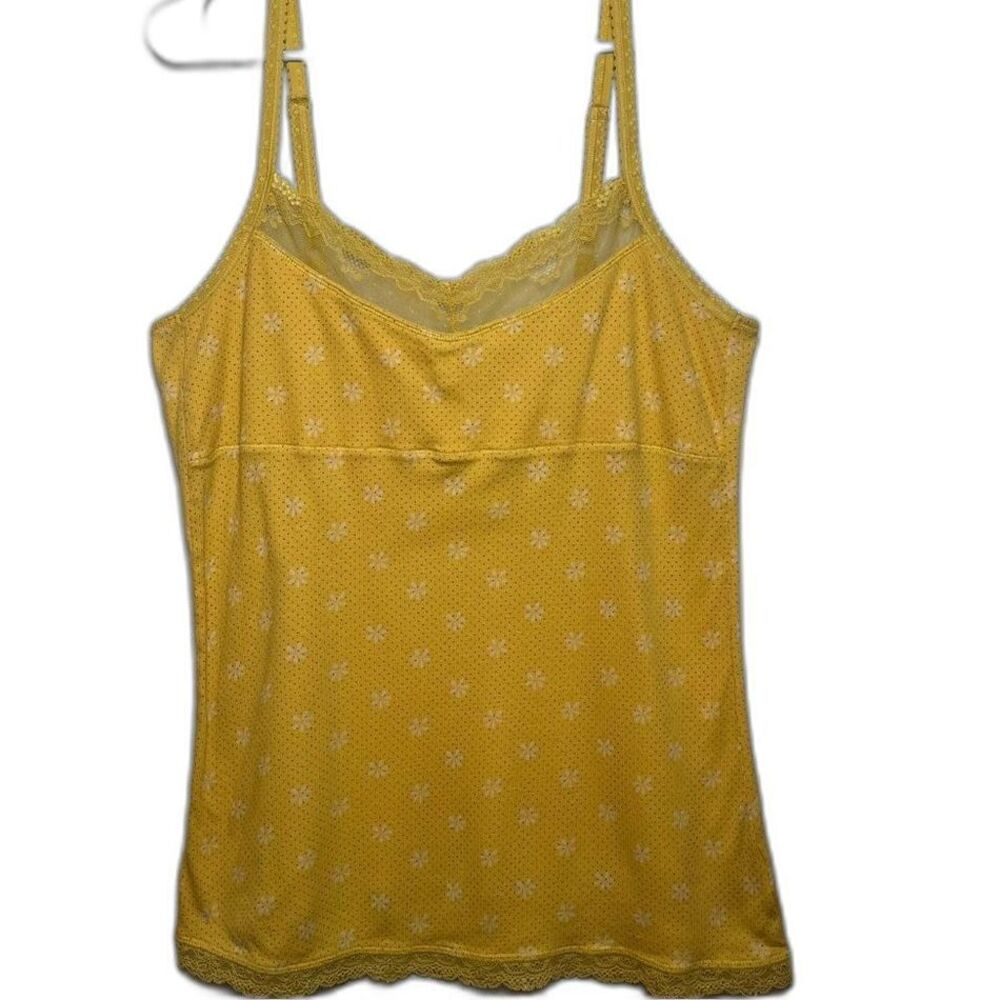 Vintage Old Navy Womens Y2K Lace Trim Cami XL Yellow Floral Preppy 90s Coquette